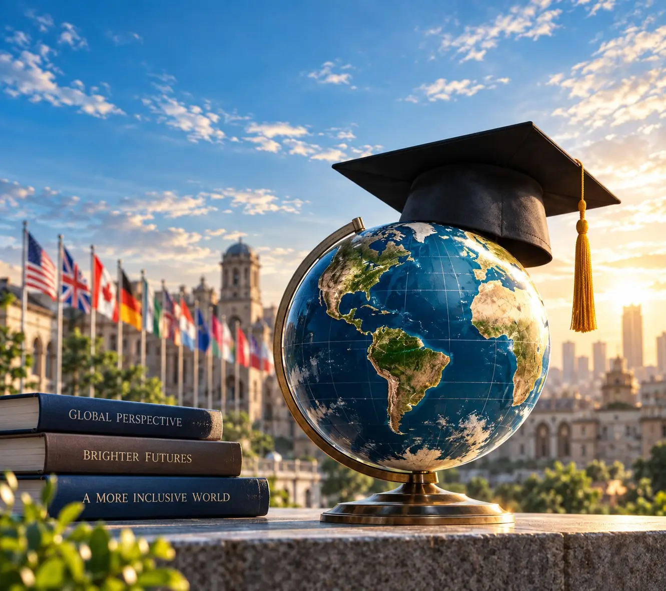 Graduation cap resting on a globe